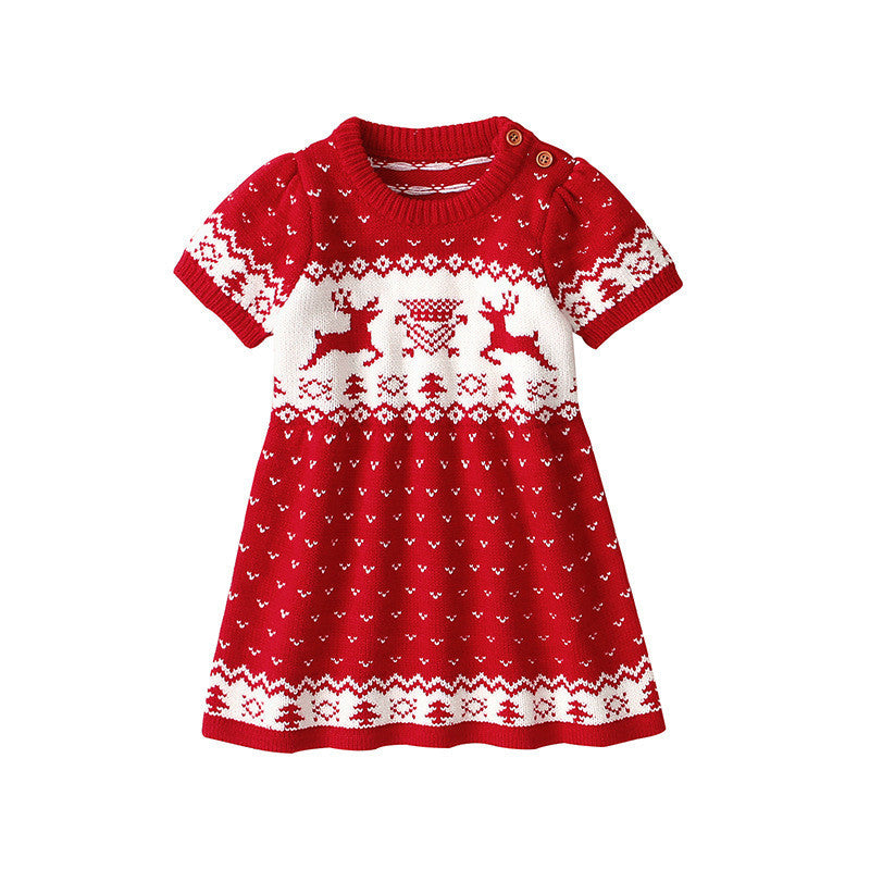 Tiny Cuddling Baby Girls Sweater Christmas Elk Print