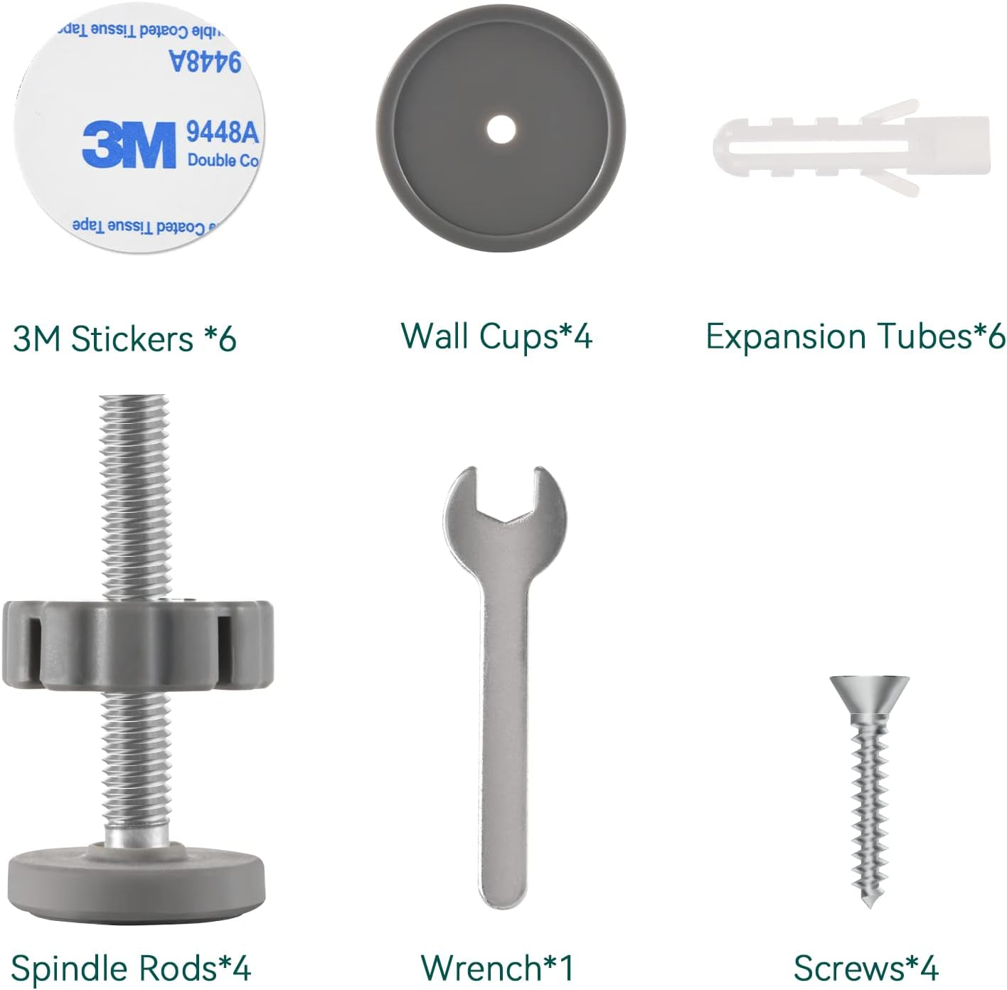 Baby Gate Spindle Rods with Wall Cups for Pressure-Mounted Gates | 10mm