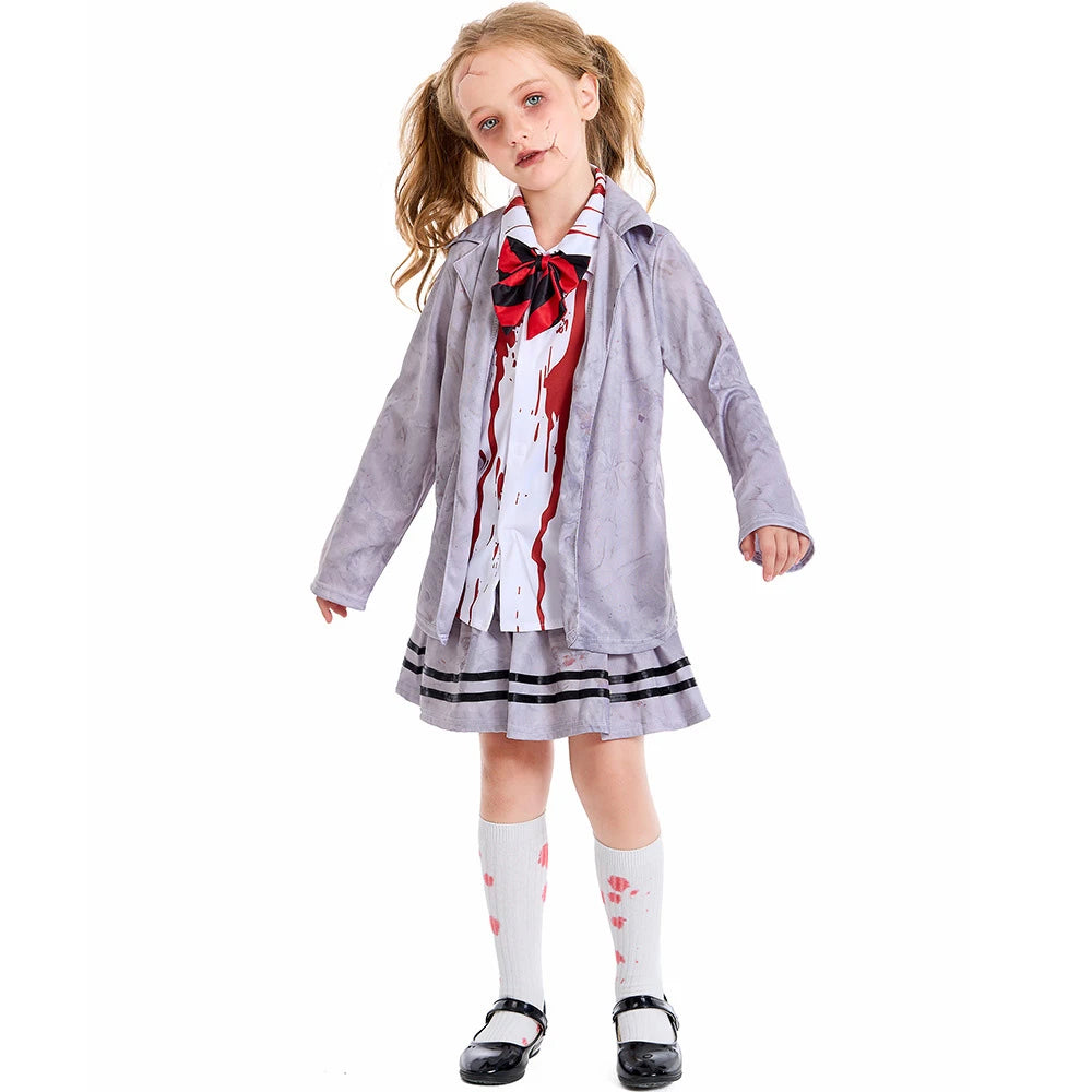 Tiny Cuddling Gray Vampire Student Uniform for Kids | 2024 Halloween Costume