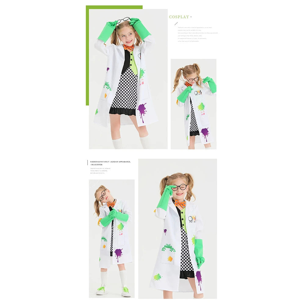 Tiny Cuddling Mad Scientist Costume for Girls (Dress + Jacket + Gloves + Accessories) | 2024 Halloween Costume