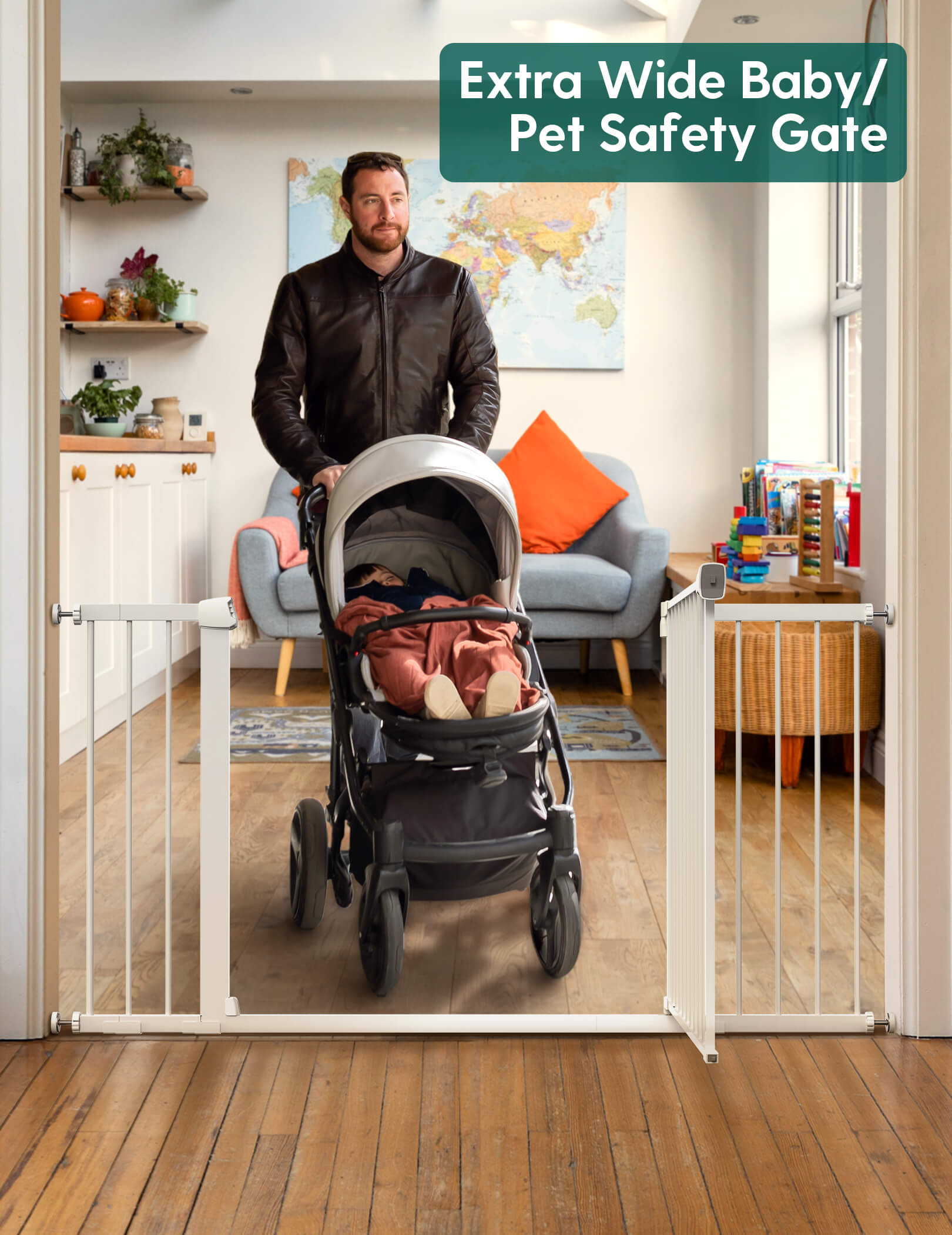 BABELIO 36-57" Auto-Close Baby and Pet Gate, Large Walk-Through, Pressure-Mounted Safety Gate