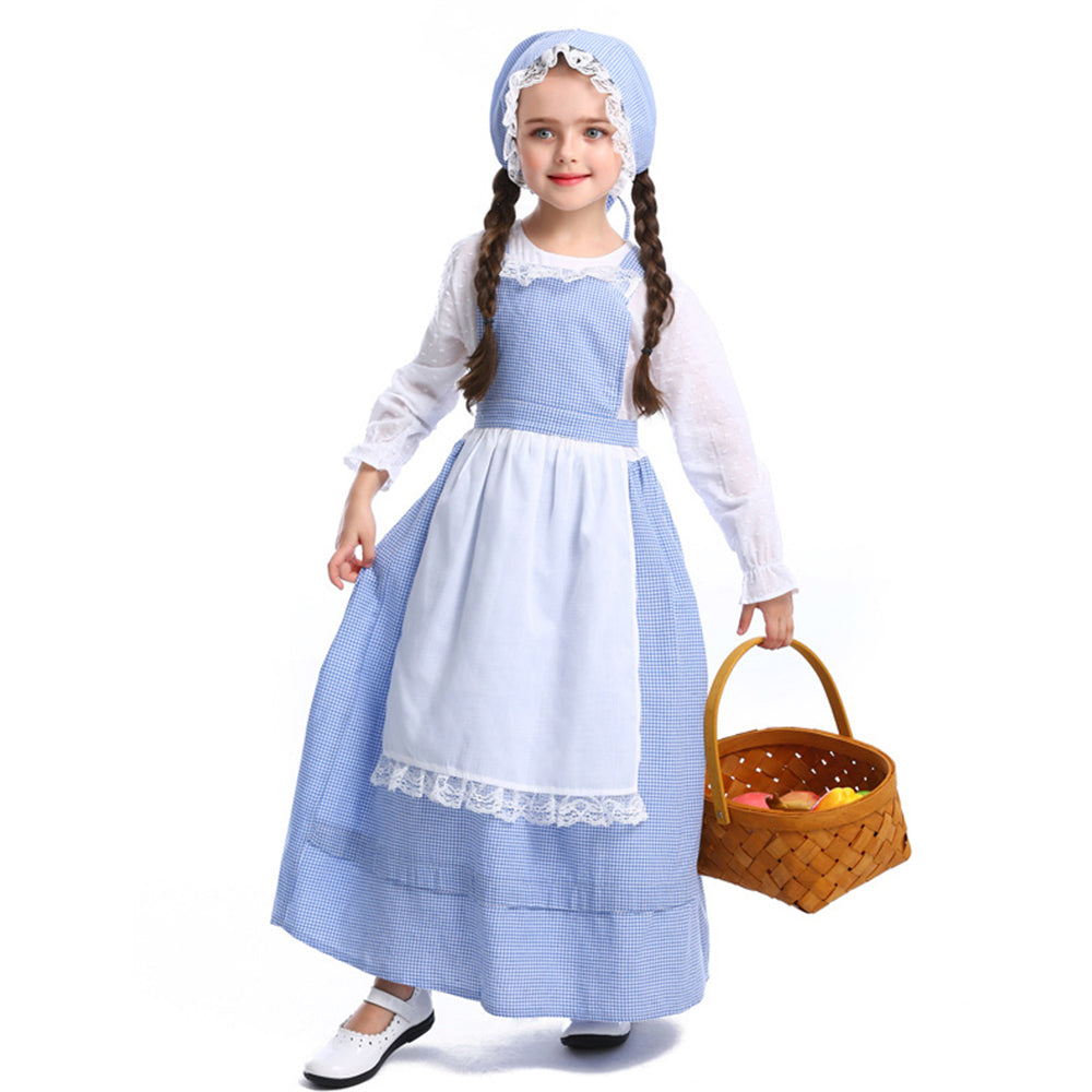 Tiny Cuddling Children's Theatre Costume - European Farm Girl Dress, Blue Gingham