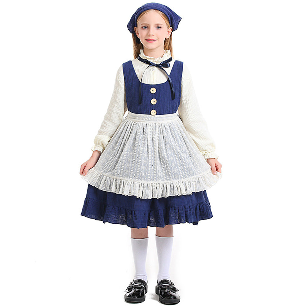 Tiny Cuddling Children's Match Girl Costume for Stage Performance - Peasant Dress with Apron and Bonnet