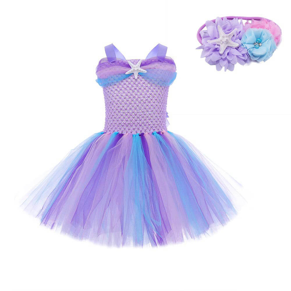 Enchanting Mermaid Starfish Tutu Dress - Girls' Princess Mesh Tulle Dress for Party and Performance