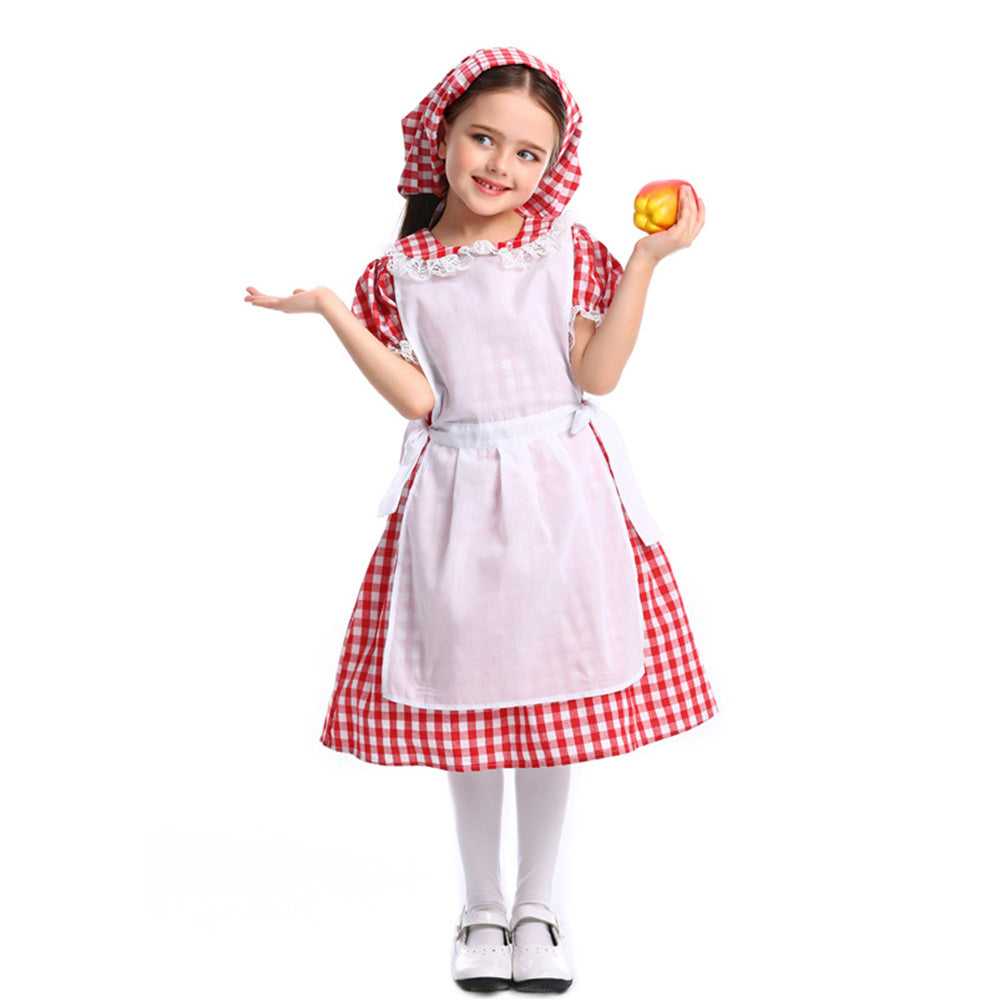 Tiny Cuddling Classic Farm Girl Costume - Red Gingham Dress with White Apron for Kids