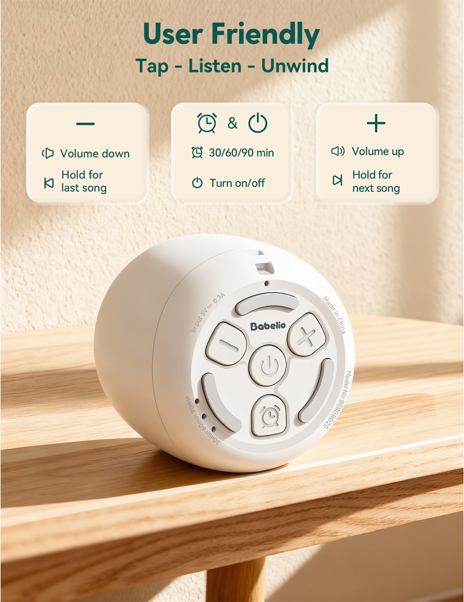 Babelio Pocket Mini Pro White Noise Machine For Sleep & Relaxation