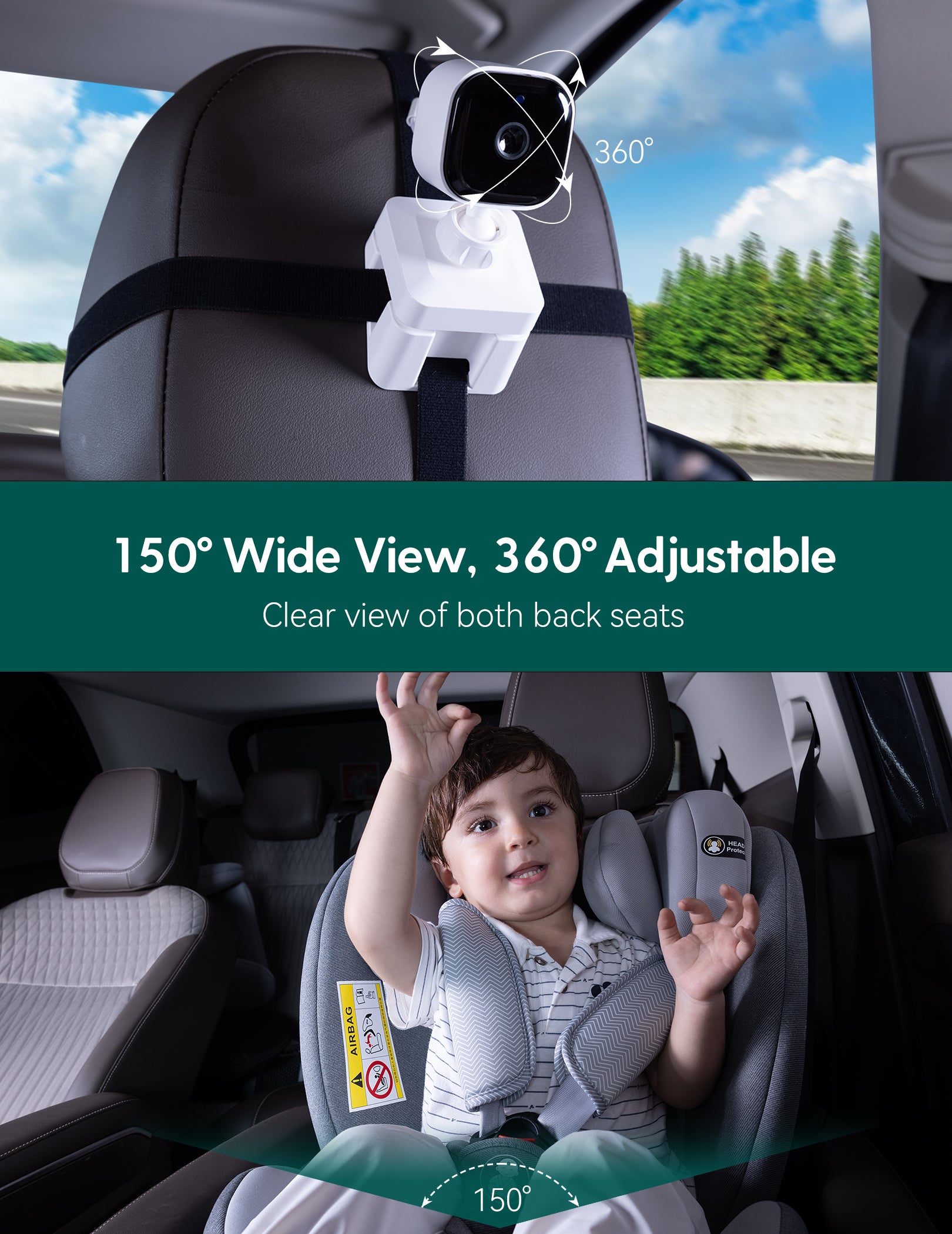 Wireless Baby Car Camera | 2-in-1 Baby Monitor with Night Vision, 8H Battery, 5” HD Display