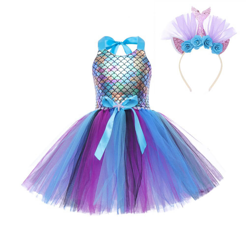 Enchanting Mermaid Princess Tutu Dress for Girls - Vibrant Tulle Skirt for Cosplay and Party Performances