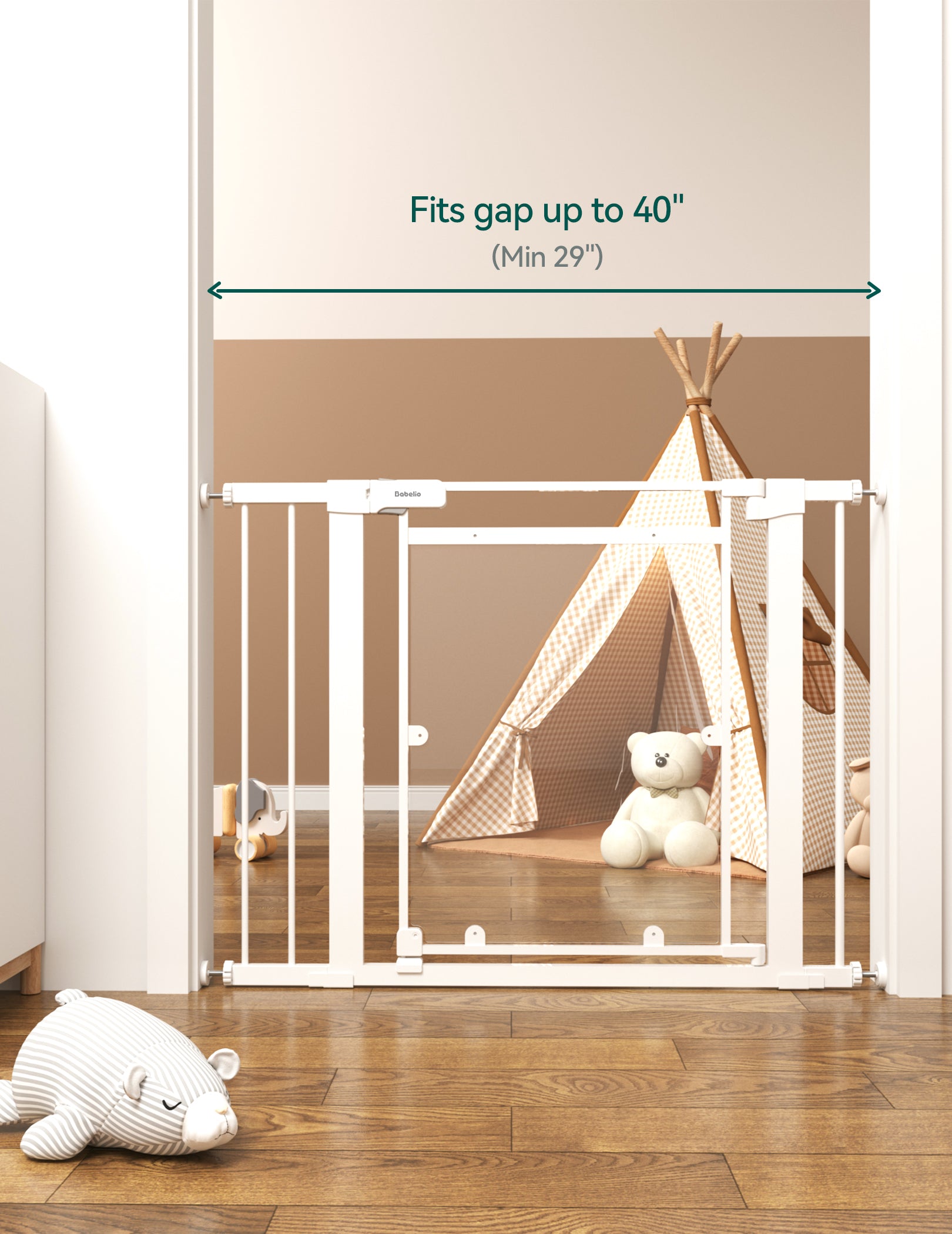 Babelio Clear Baby Gate, Auto Close Dog Gate | 29"-40" Gate for doorways | Pressure Mounted Child Gate