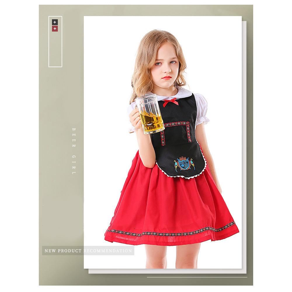 Tiny Cuddling Children's Oktoberfest Bavarian Costume - Red and Black Embroidered Dress