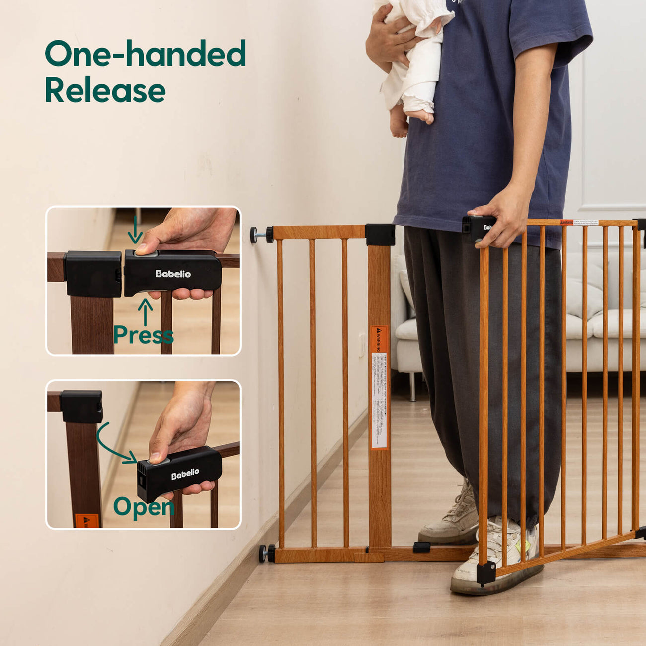 Babelio 28" High Metal Baby/Pet Gate with Wood Pattern 2948