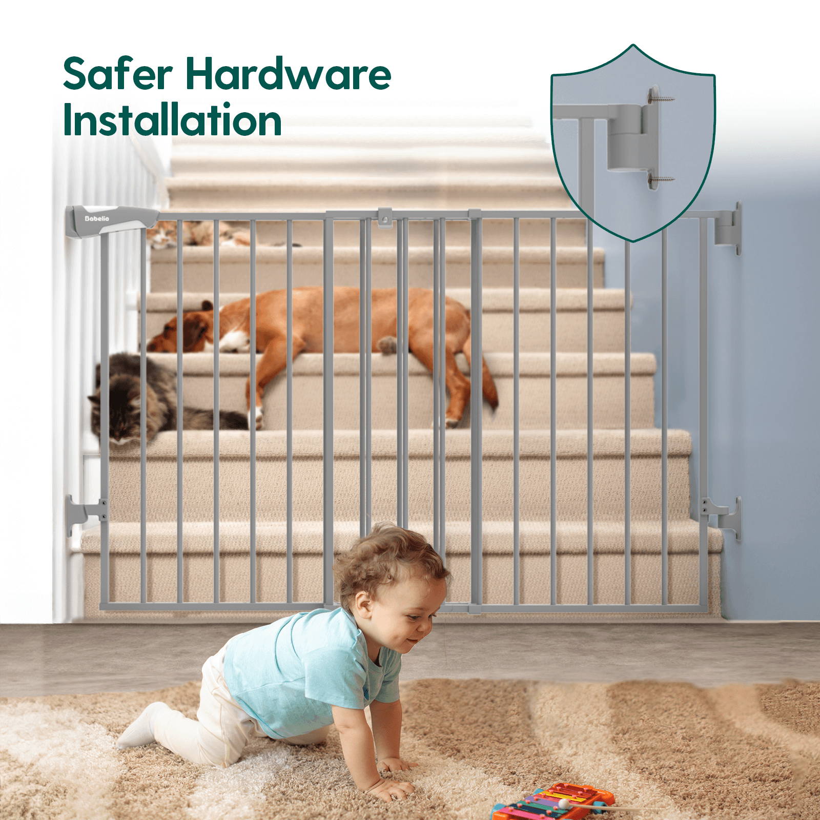 Babelio 31.5-55" Adjustable 2-in-1 Baby & Dog Safety Gate – Auto-Close, Walk-Thru, Extra Wide for Stairs, Doorways