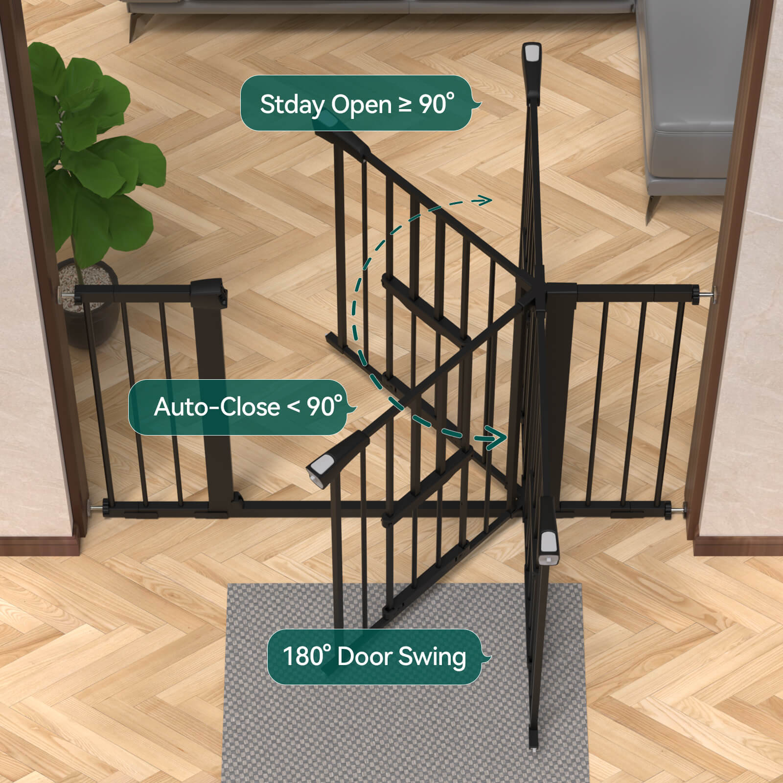 Baby gate with 2024 swing open door