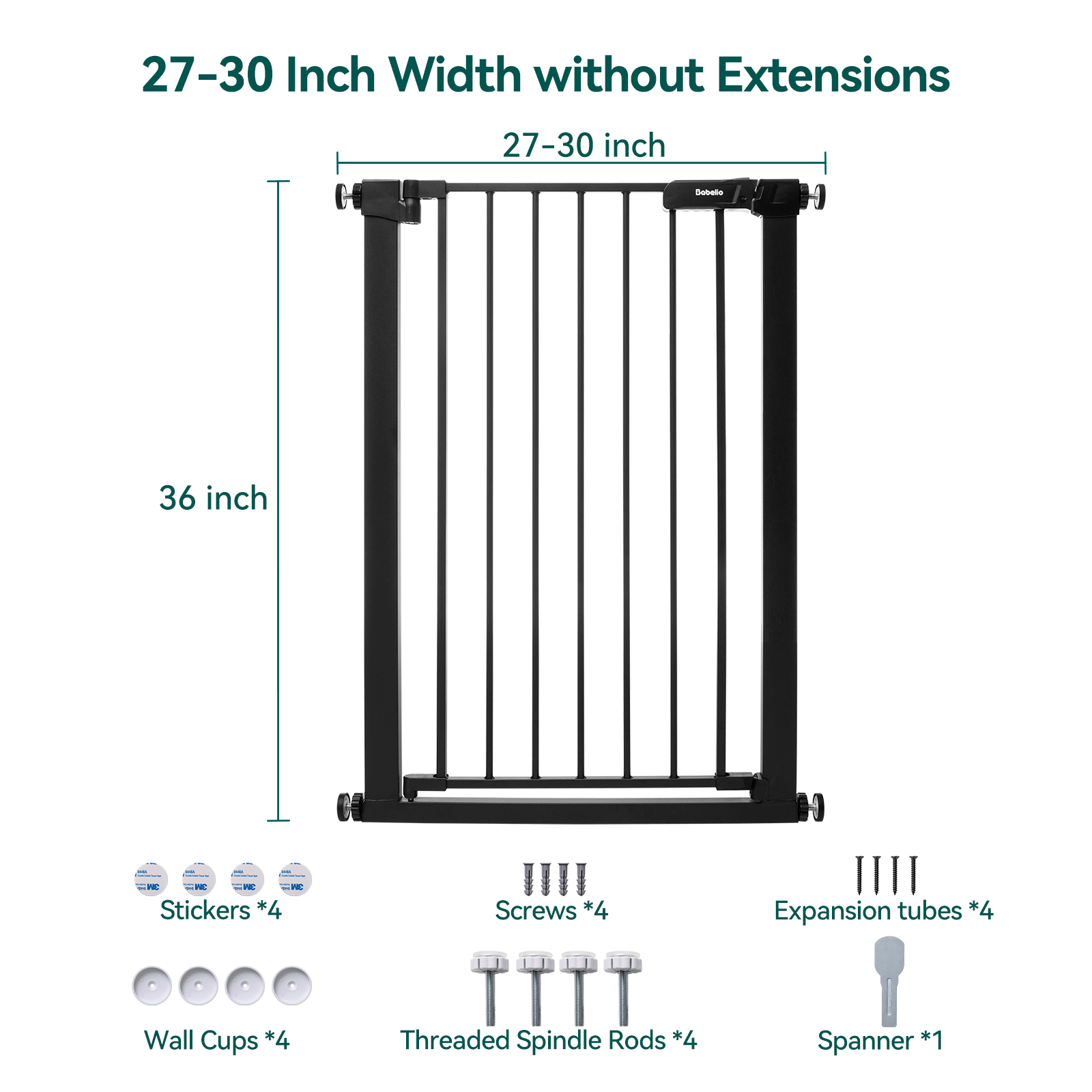 36" Tall Narrow Baby & Pet Gate - Fits 27-30 Inch Openings - Easy Walk Thru - Pressure/Hardware Mounted Safety Gate