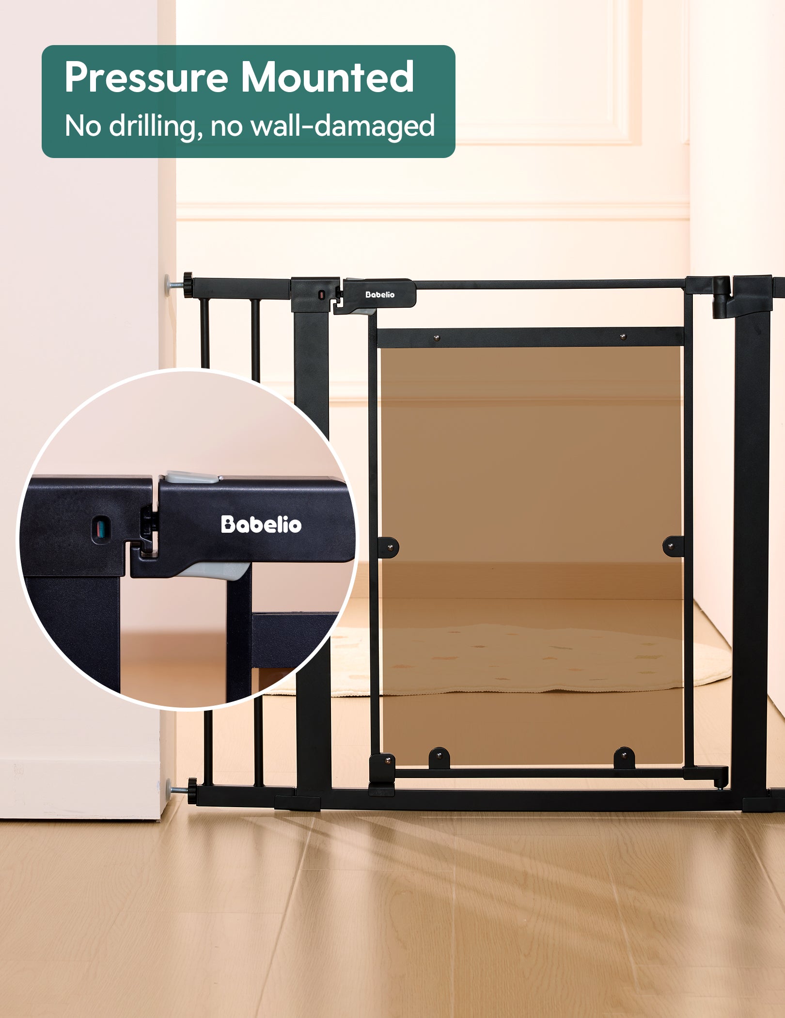 Babelio Clear Baby Gate, Auto Close Dog Gate | 29"-40" Gate for doorways | Pressure Mounted Child Gate