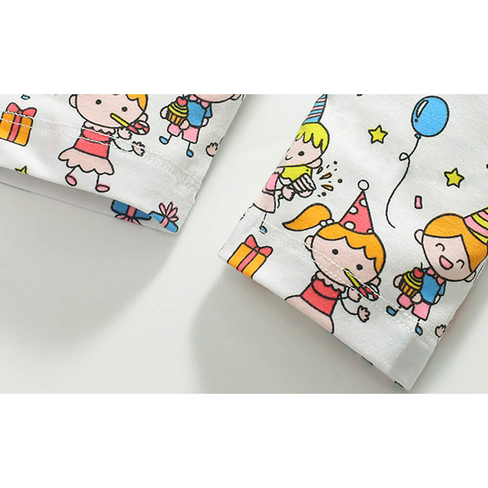 Girls' Whimsical Birthday Party Cotton Set - Short Sleeve Tee and Legg
