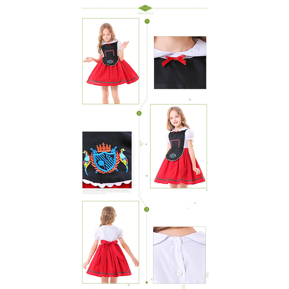 Tiny Cuddling Children's Oktoberfest Bavarian Costume - Red and Black Embroidered Dress