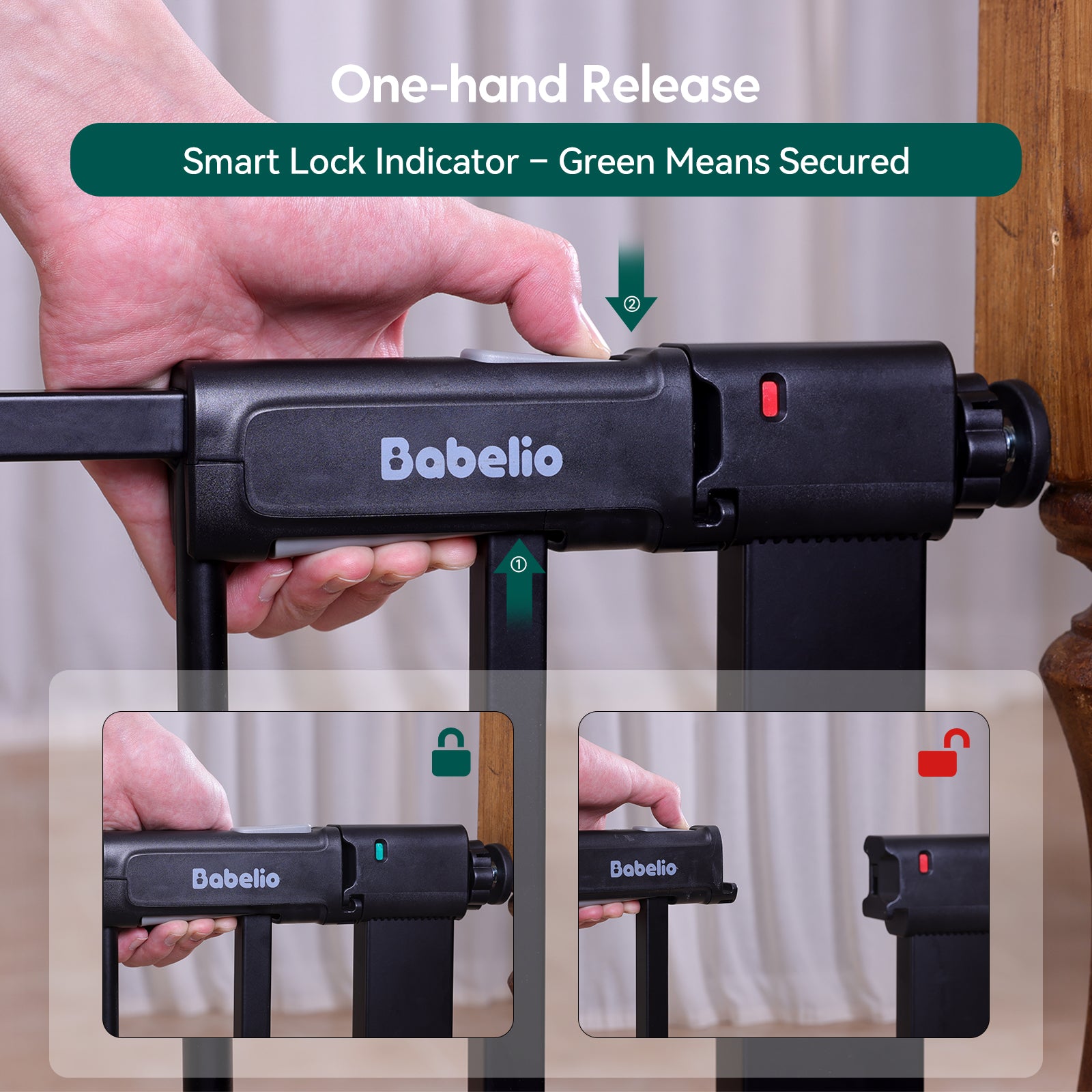 Babelio bike lock with one-hand release mechanism and smart lock indicator.#Color_Black