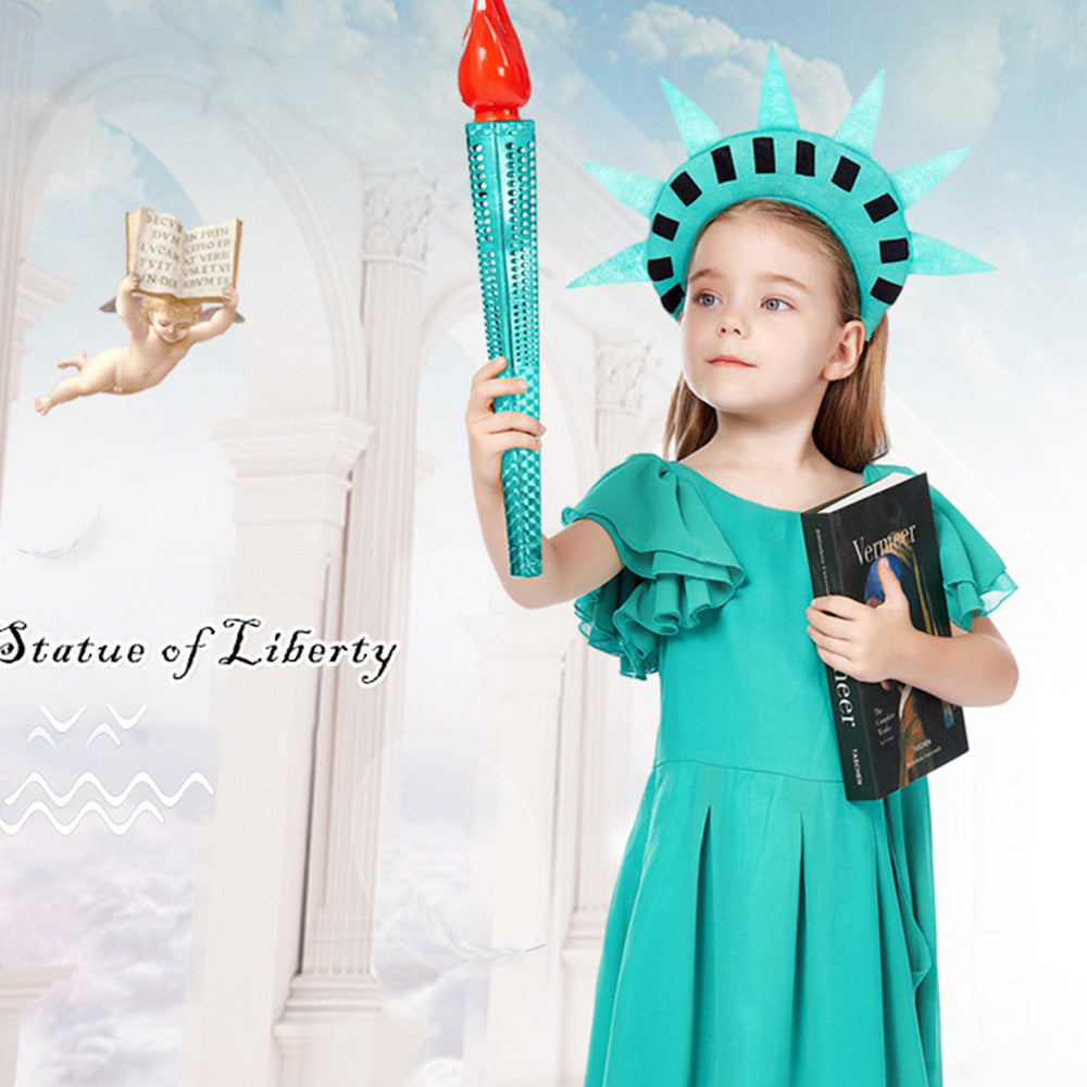 Tiny Cuddling Girls' Statue of Liberty Costume - Kids' Greek Goddess Gown with Torch and Crown - Halloween and Stage Performance Dress