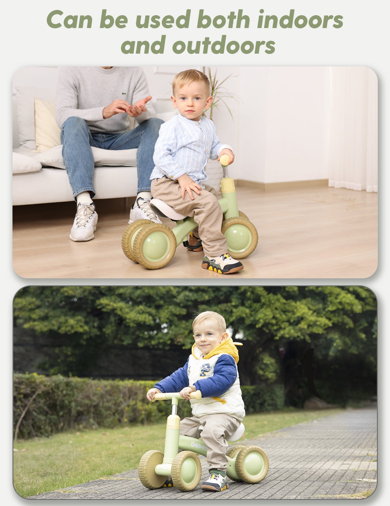 Babelio Adjustable Baby Balance Bike for 10-36 Months Toddlers - First Birthday Gift, 4-Wheel Walker for Boys and Girls