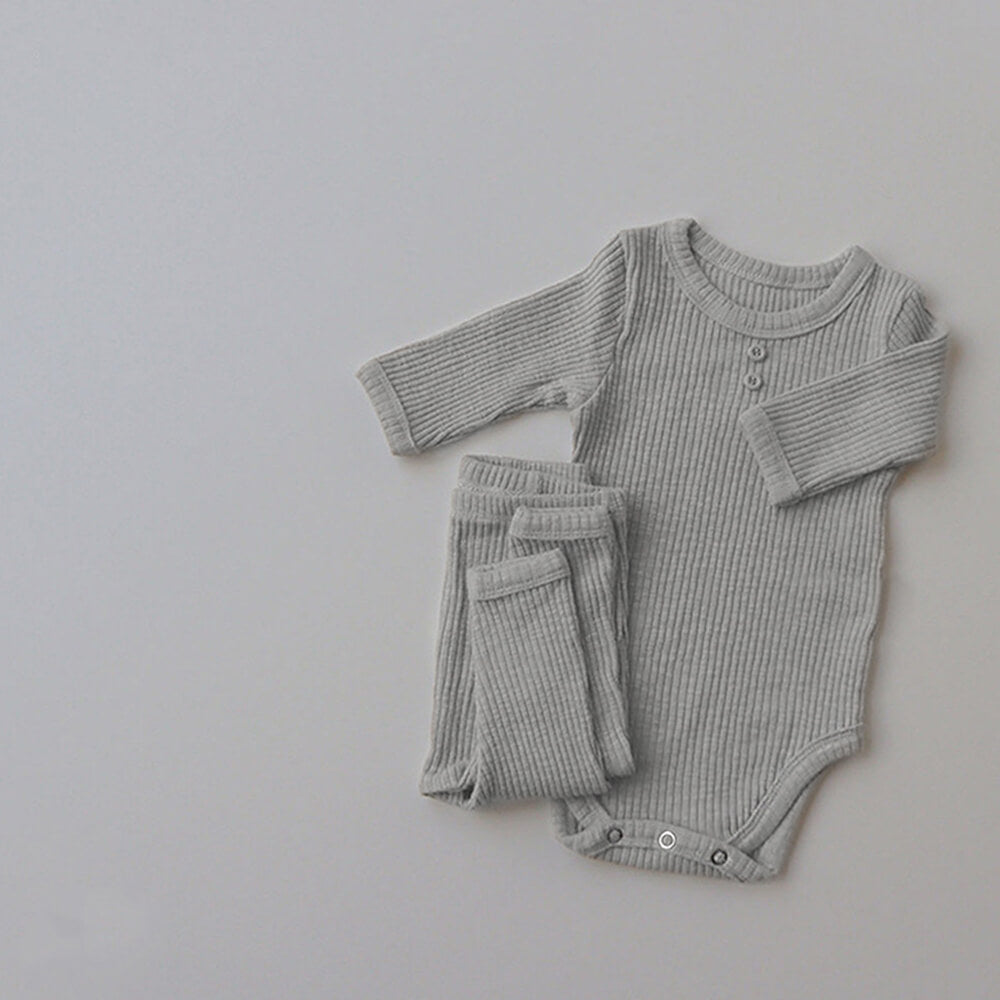 2023 Autumn Collection: Stretchy Ribbed Long-Sleeve Baby Romper and Pants Set