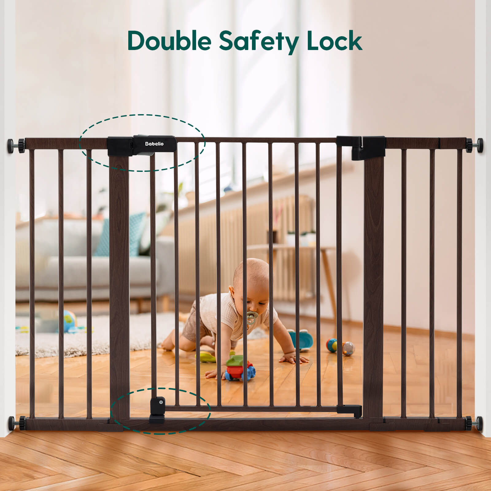 Babelio 28 High Metal Baby Pet Gate with Wood Pattern 29 48 Adjustable Auto Close Easy Installation