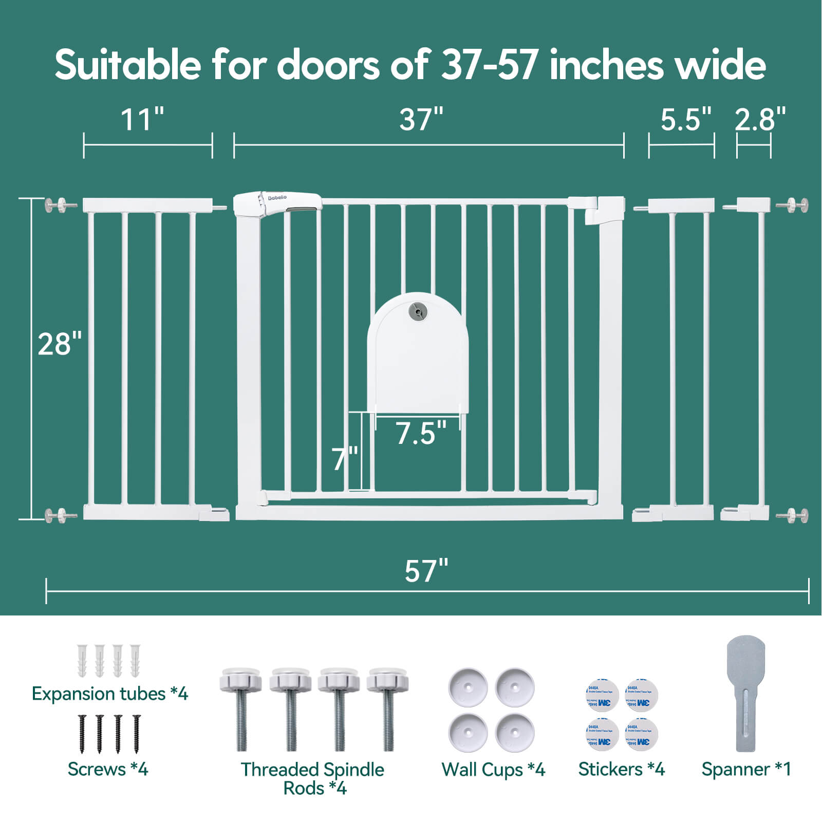 Babelio Flex-Fit 29-43" Adjustable Baby Gate with Lockable Pet Door – Auto-Close, Easy Walk-Thru