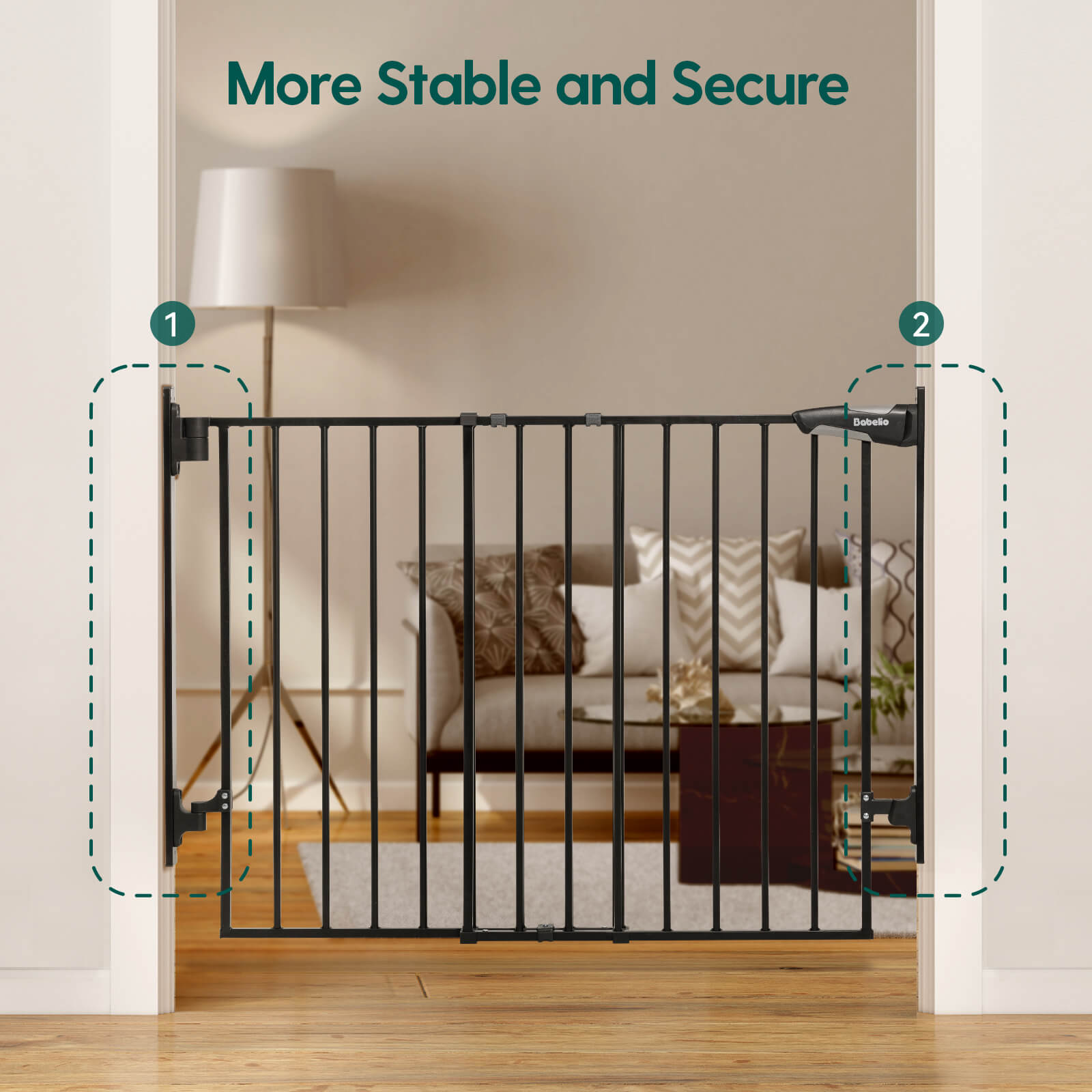 Babelio 27-45" 2-in-1 Auto-Close Baby Gate: No Bottom Bar, Easy Installation, Large Walk-Thru Door - Ideal for Home, Stairs, and Doorways