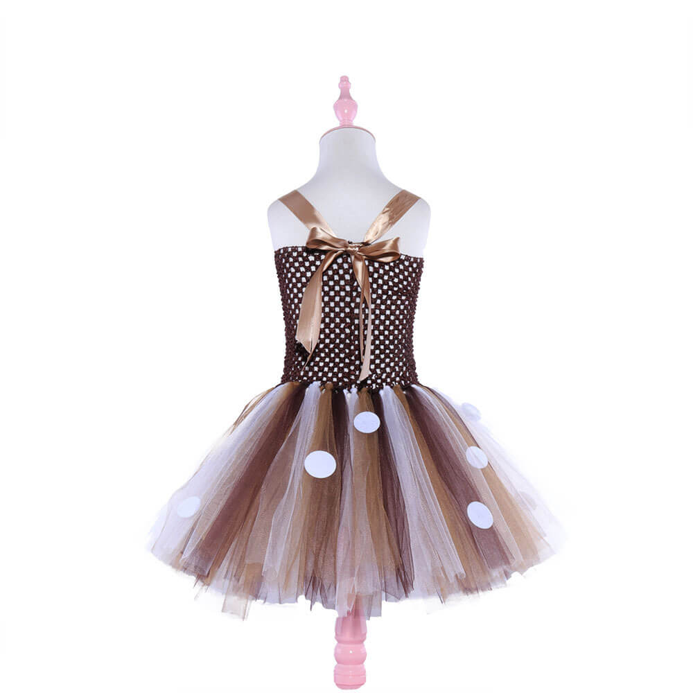 Handcrafted Tulle Christmas Reindeer Dress for Girls with Complementary Antler Headband