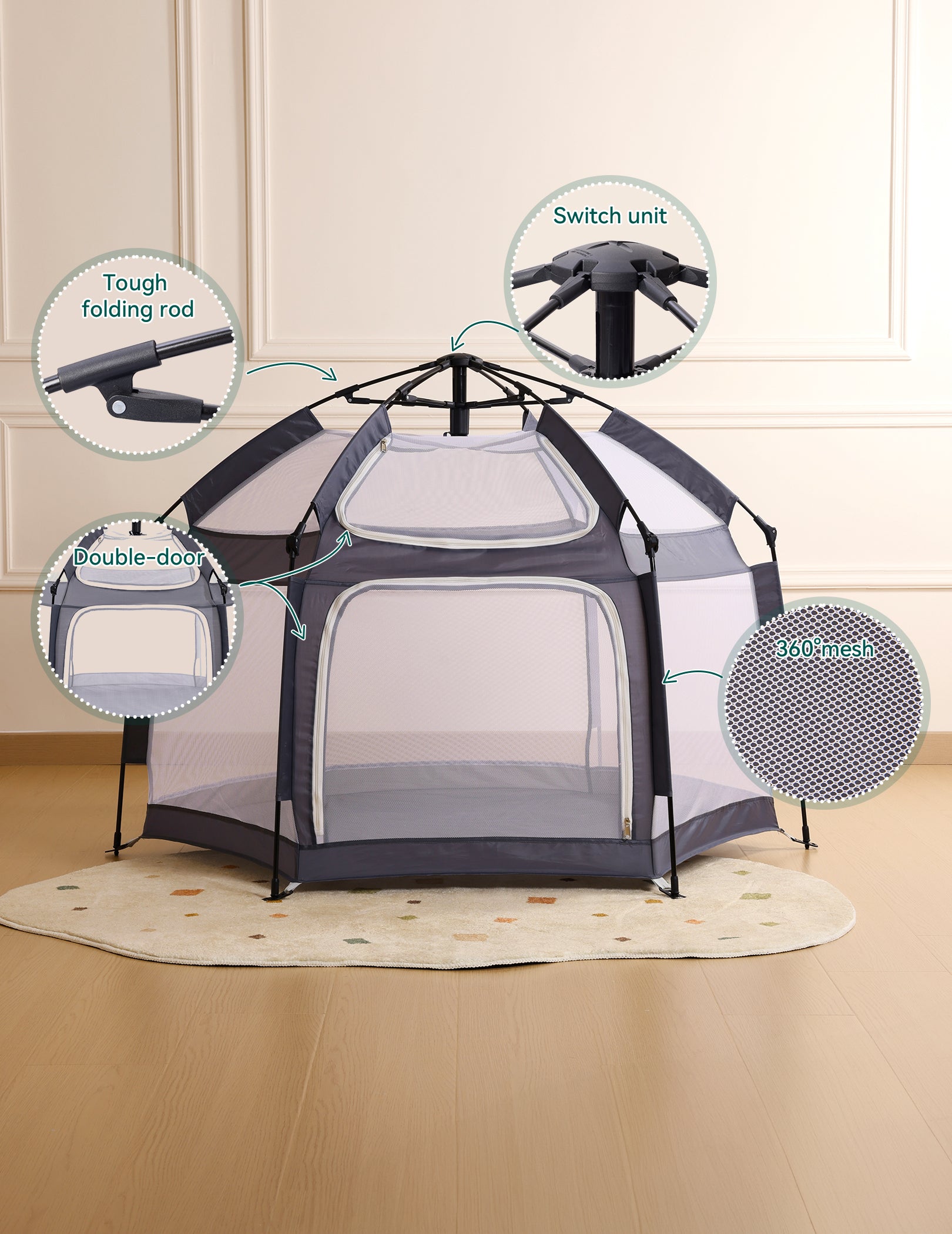 Babelio Foldable Baby Playpen with Canopy, Portable & Sun Protection