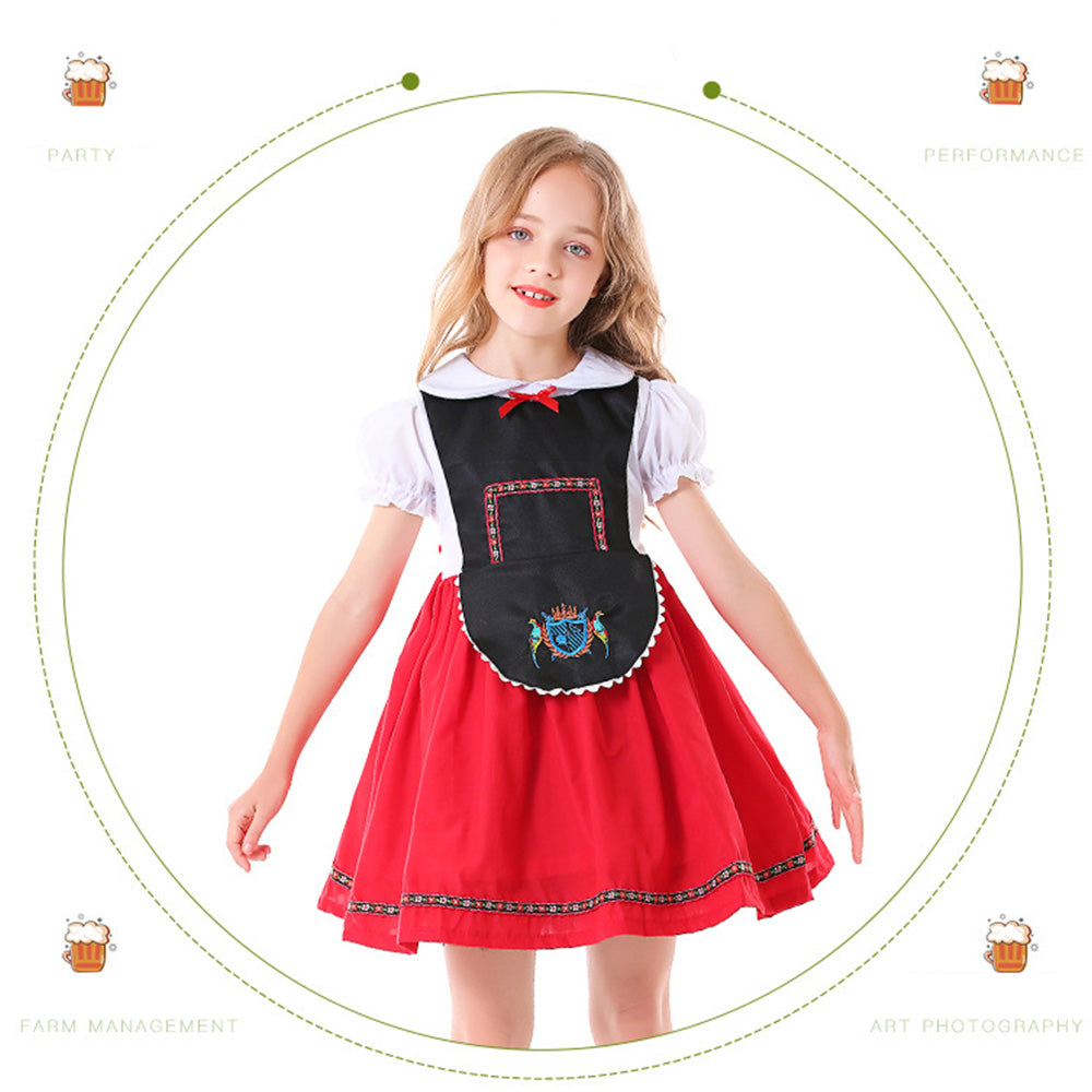 Tiny Cuddling Children's Oktoberfest Bavarian Costume - Red and Black Embroidered Dress