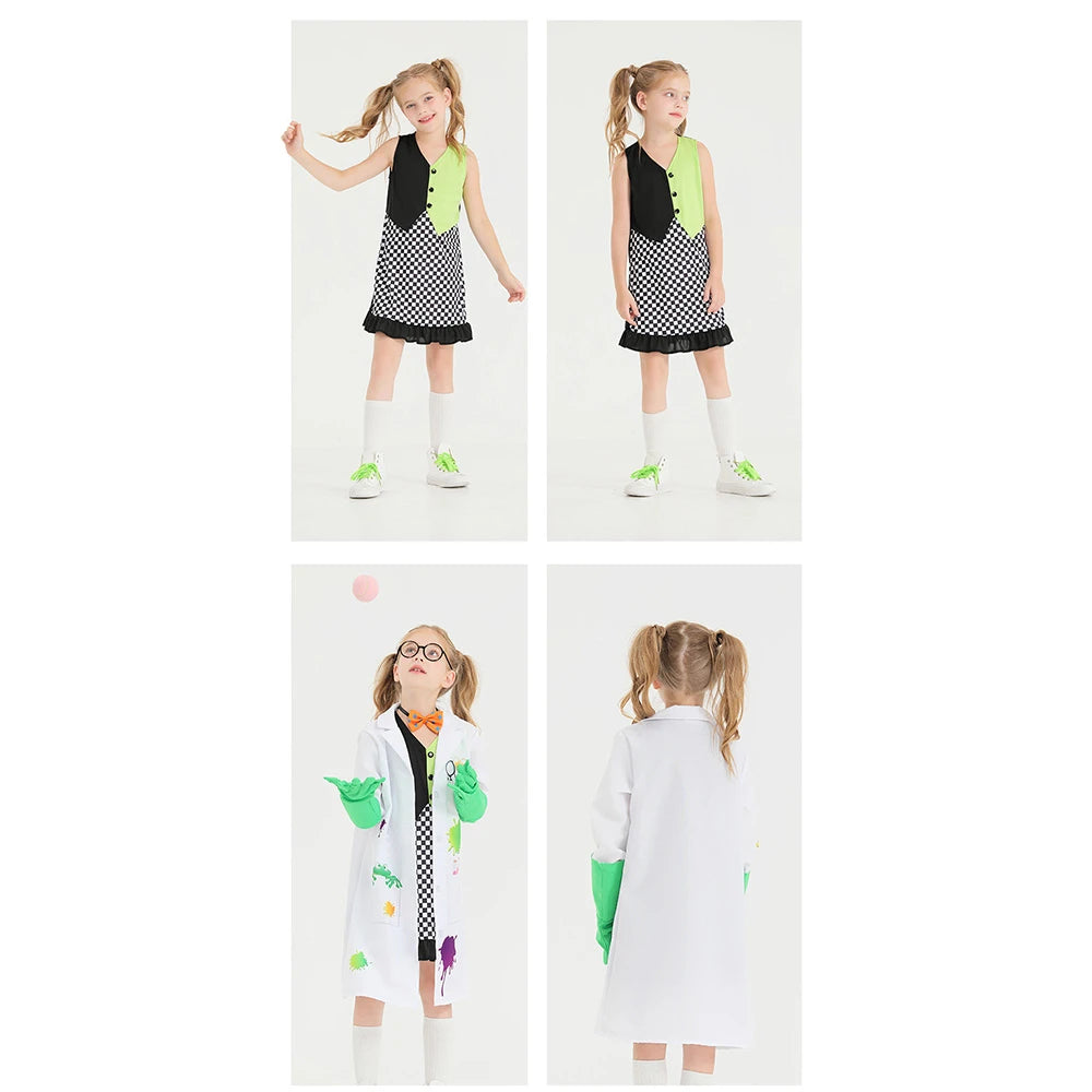 Tiny Cuddling Mad Scientist Costume for Girls (Dress + Jacket + Gloves + Accessories) | 2024 Halloween Costume