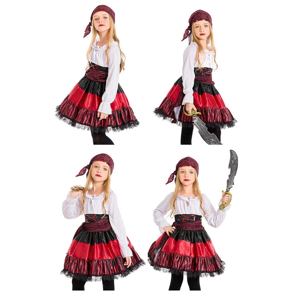 Tiny Cuddling Red Striped Lace Pirate Family Matching Costume | 2024 Halloween Costume