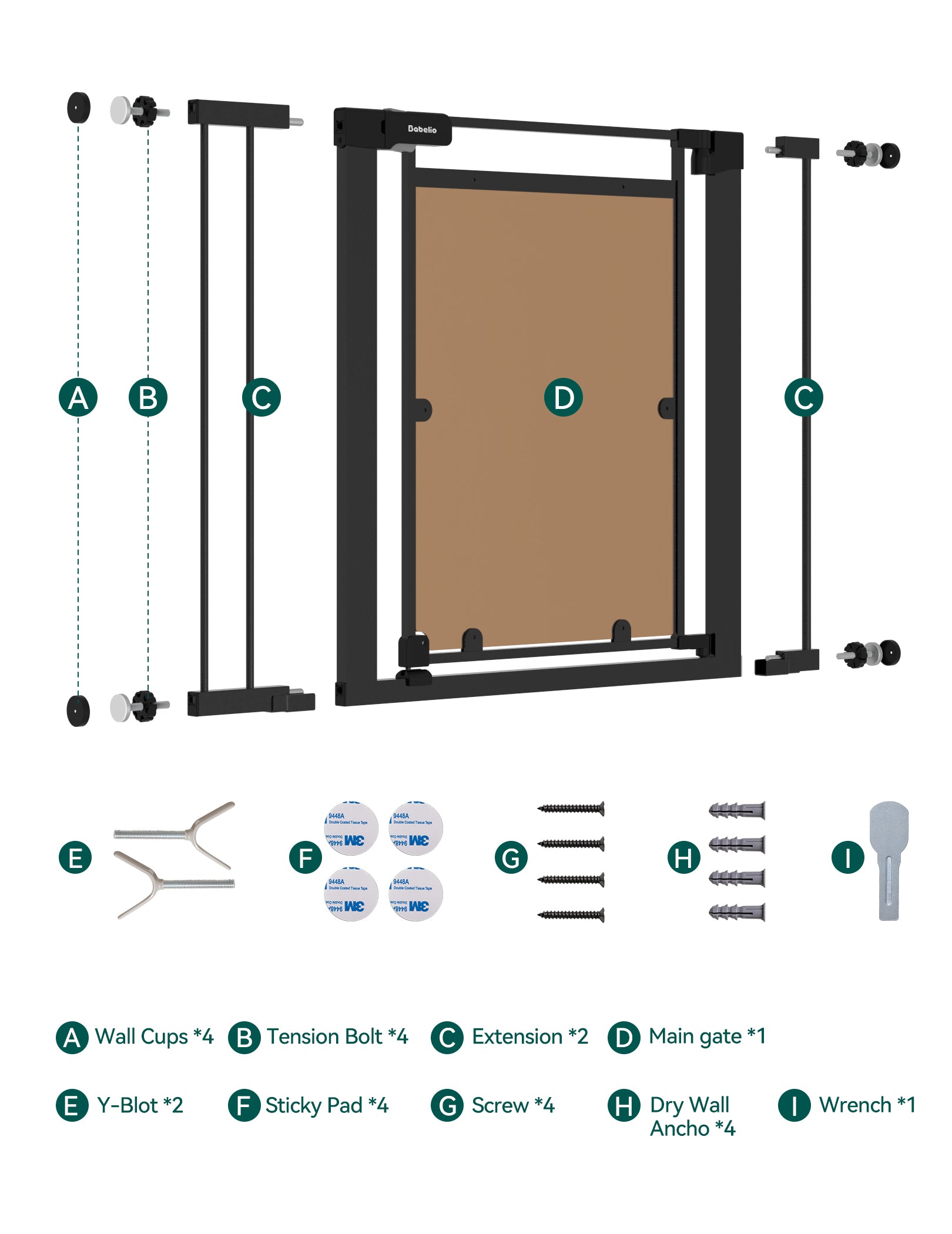 Babelio Clear Baby Gate, Auto Close Dog Gate | 29"-40" Gate for doorways | Pressure Mounted Child Gate