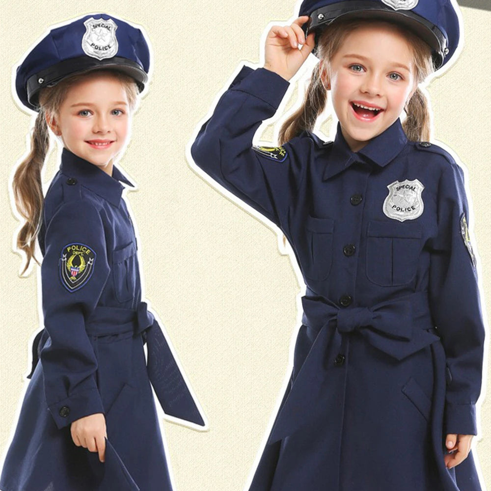 Tiny Cuddling Slim-fit Long Sleeve Police Dress for Girls | 2024 Halloween Costume