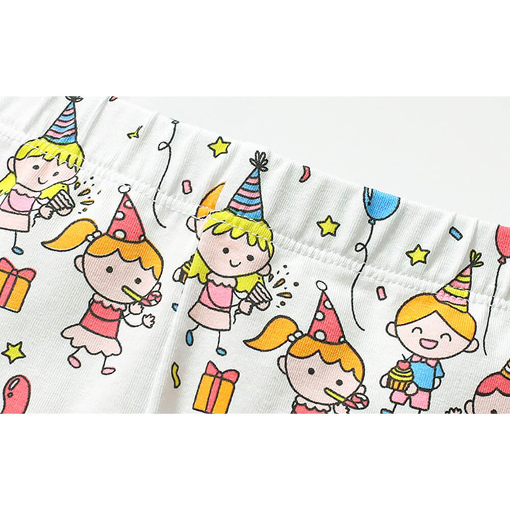 Girls' Whimsical Birthday Party Cotton Set - Short Sleeve Tee and Leggings Combo