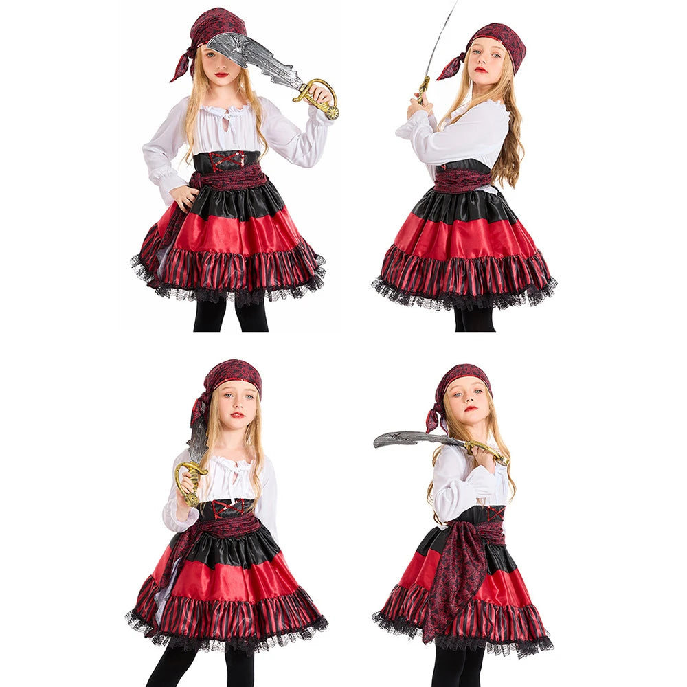 Tiny Cuddling Red Striped Lace Pirate Family Matching Costume | 2024 Halloween Costume