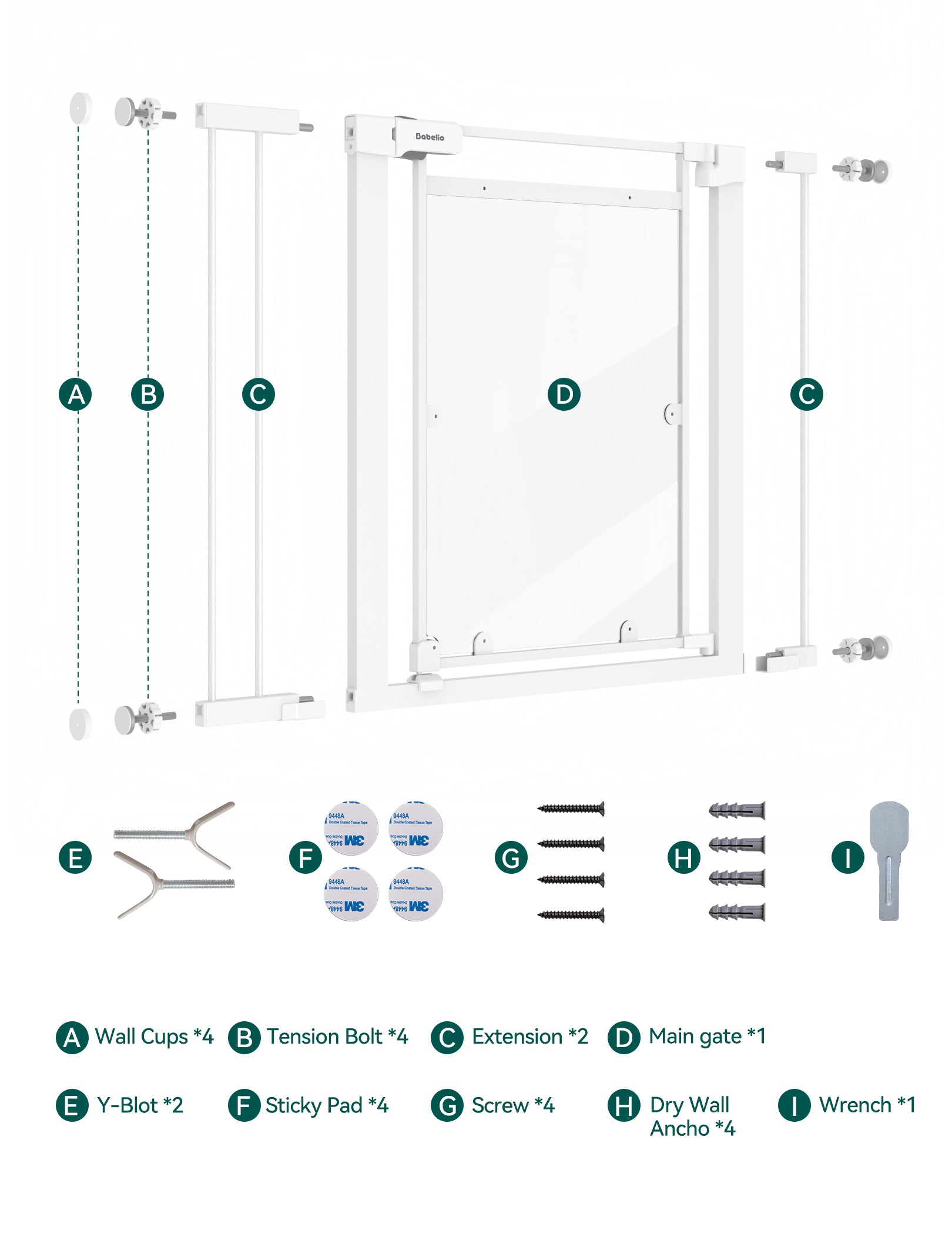 Babelio Clear Baby Gate, Auto Close Dog Gate | 29"-40" Gate for doorways | Pressure Mounted Child Gate