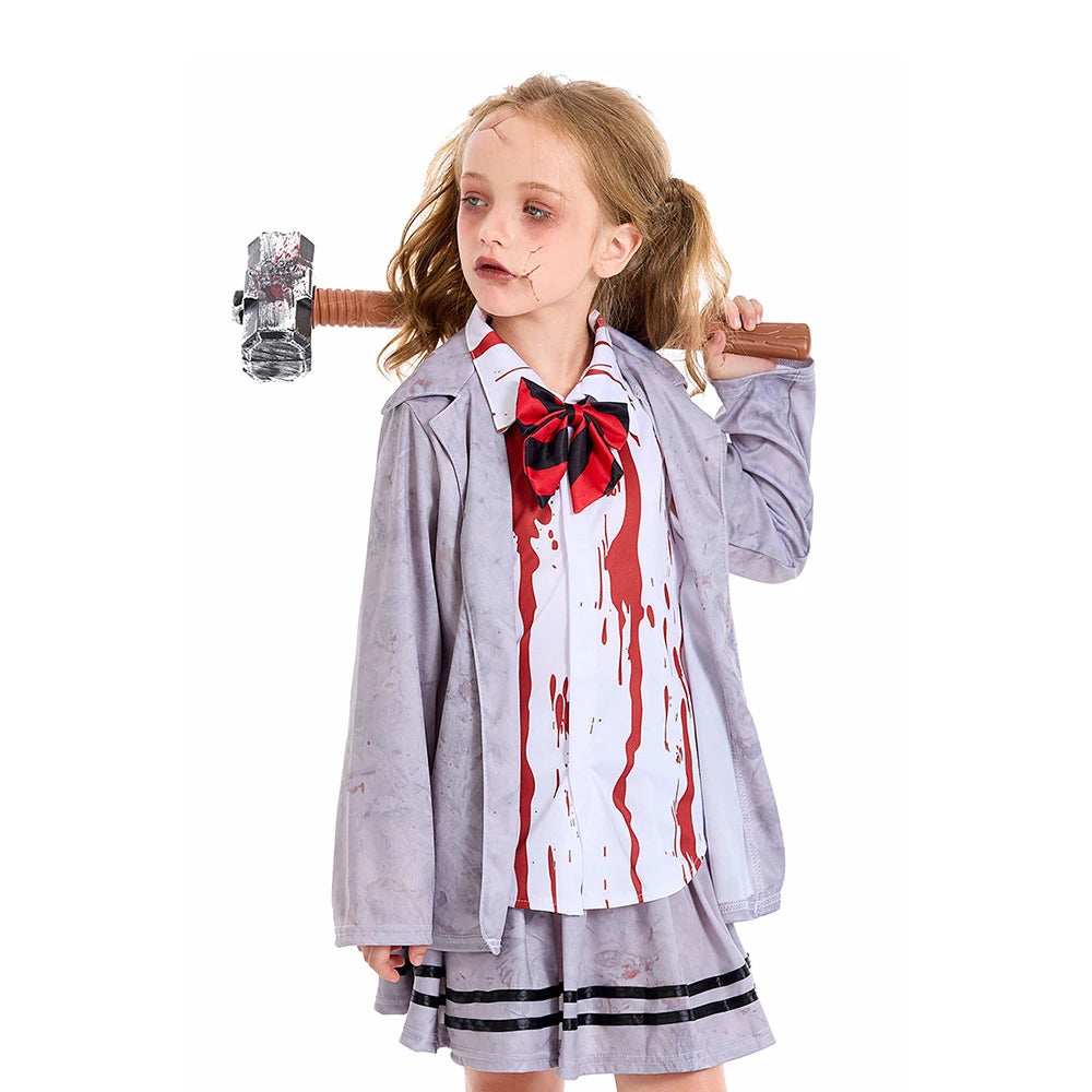 Tiny Cuddling Gray Vampire Student Uniform for Kids | 2024 Halloween Costume