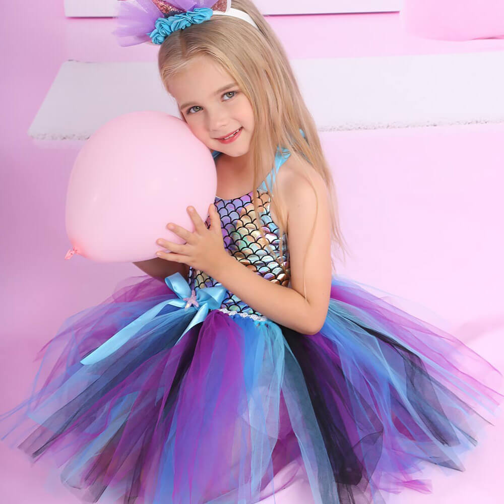 Enchanting Mermaid Princess Tutu Dress for Girls - Vibrant Tulle Skirt for Cosplay and Party Performances