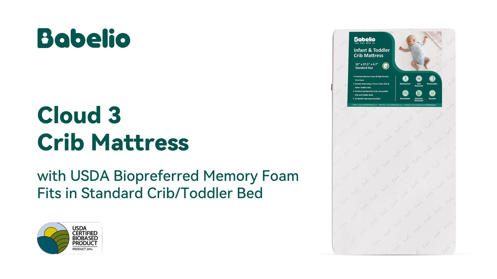 BABELIO USDA BioPreferred Crib and Toddler Mattress with Soybean Fiber  Mattress Cover, 52x27.5x5