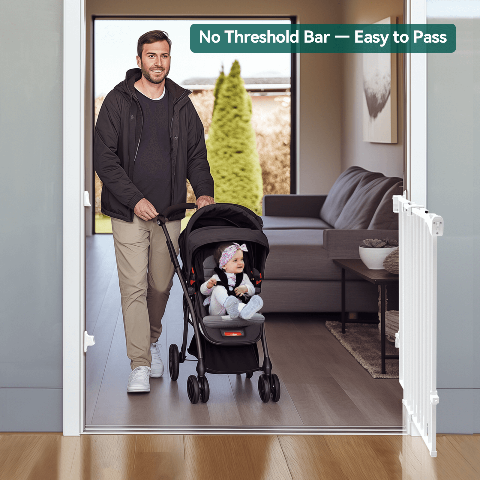 Babelio 34" Extra Tall Auto Close Baby/Dog Gate - No Threshold, 26-43" Wide, for Doorways, Stairs