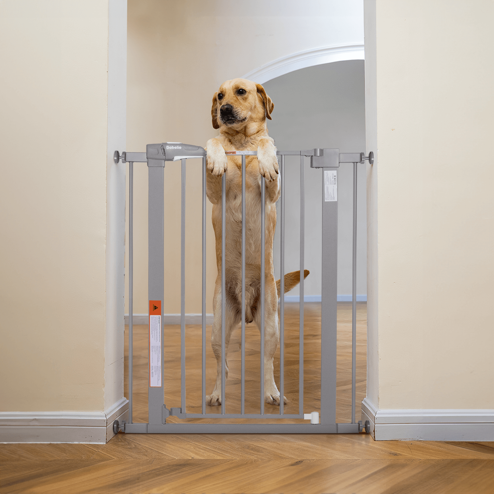 Babelio 36" High Adjustable Metal Gate for Babies & Pets – Easy Install, 26-40" Wide, Auto-Close, Gray