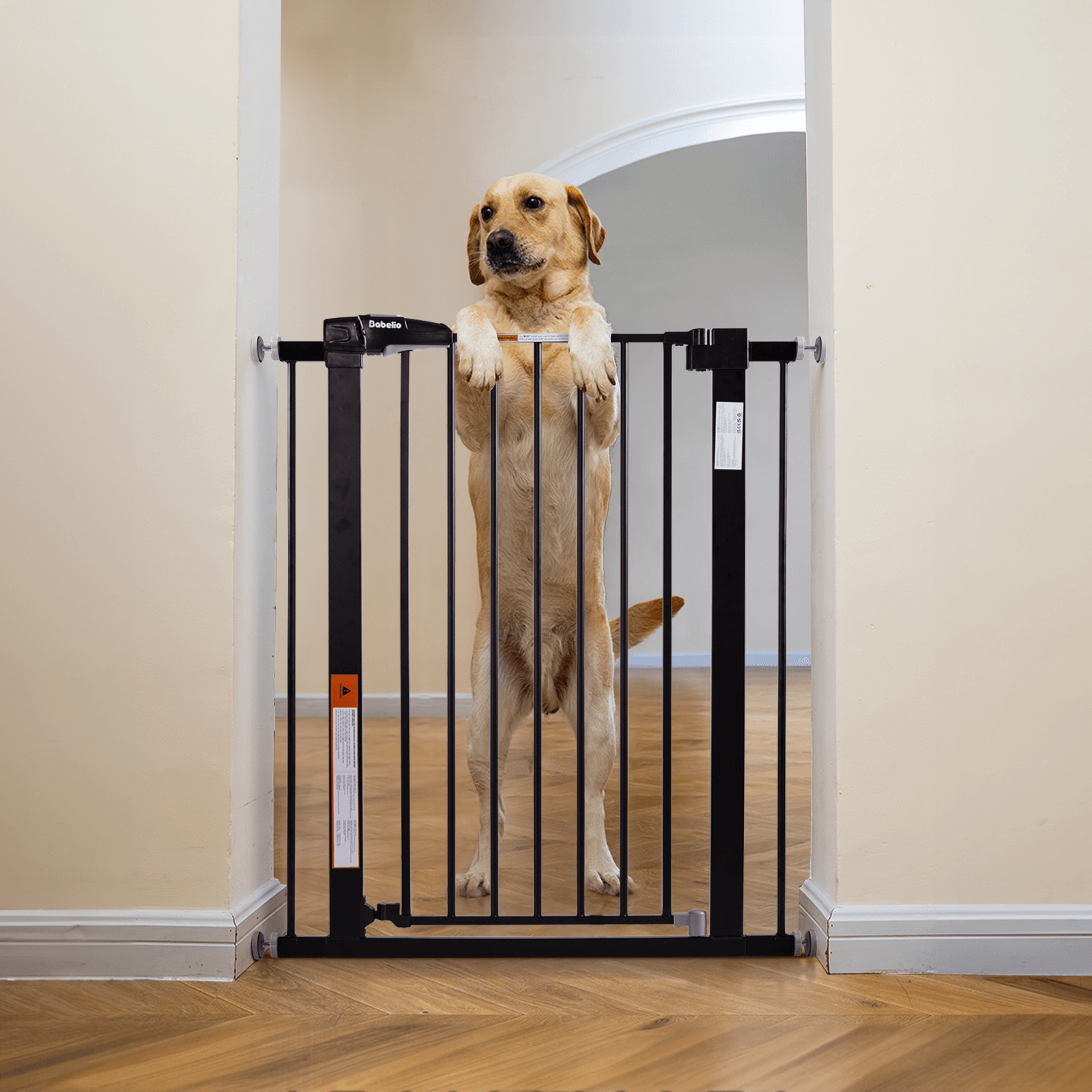 Babelio 36" High Adjustable Metal Safety Gate – Auto-Close, Easy Install, 26-40" Wide, Ideal for Babies & Pets, Black