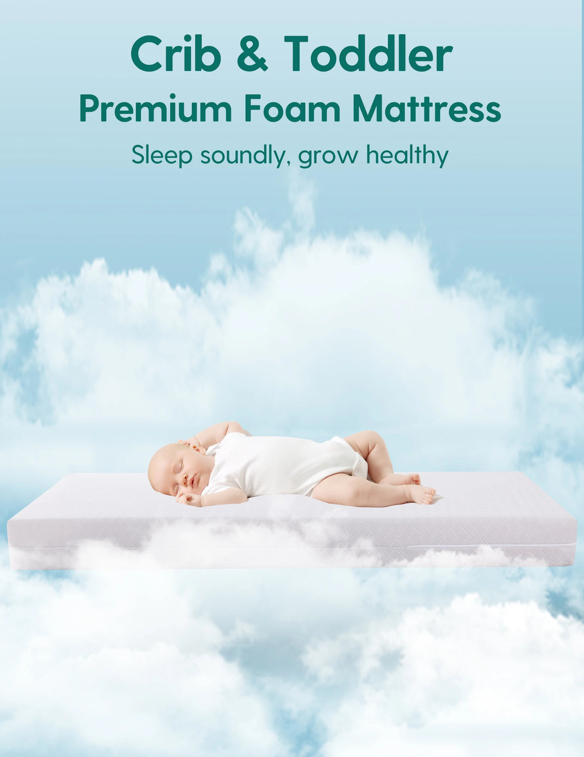 Babelio Cloud 1 Grey Memory Foam Crib Mattress, Breathable Dual Sided Toddler Mattress
