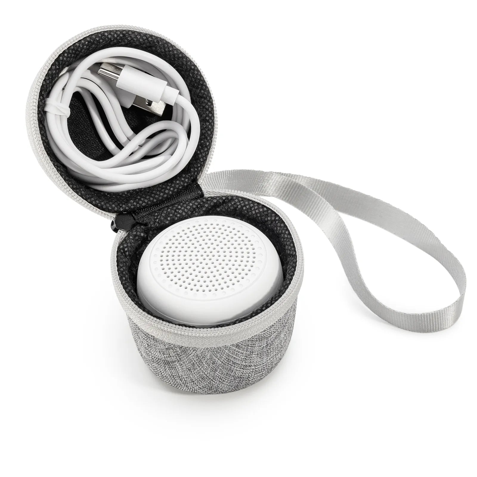 Babelio white noise machine in gray travel case with USB cable, portable baby sleep aid