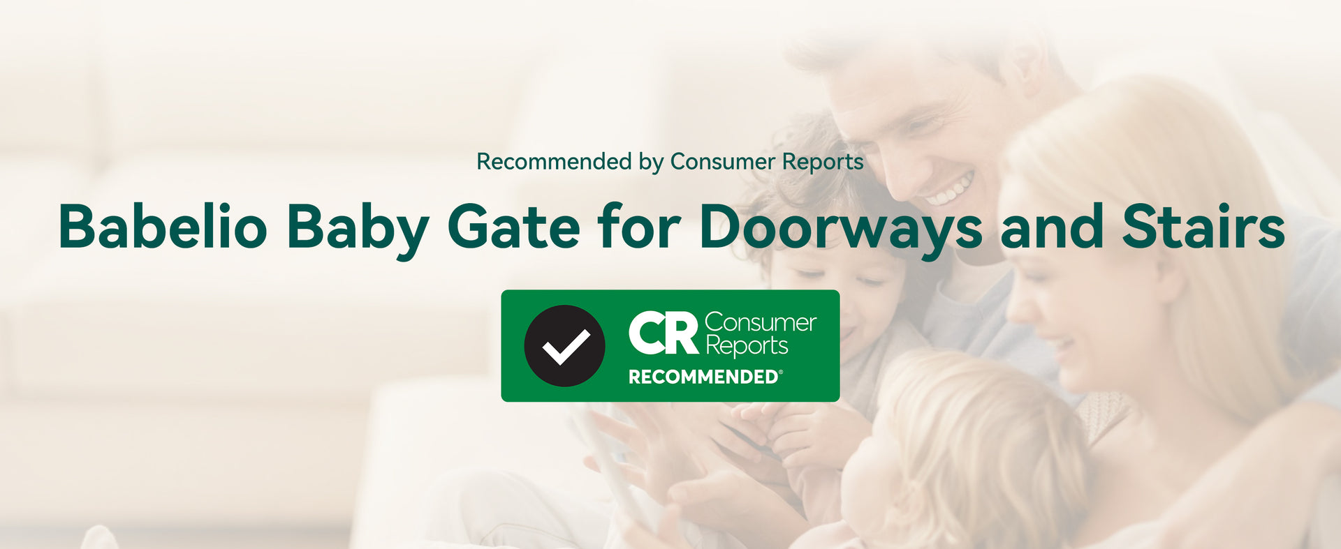 Advertisement for Babelio Baby Gate with Consumer Reports logo and text.