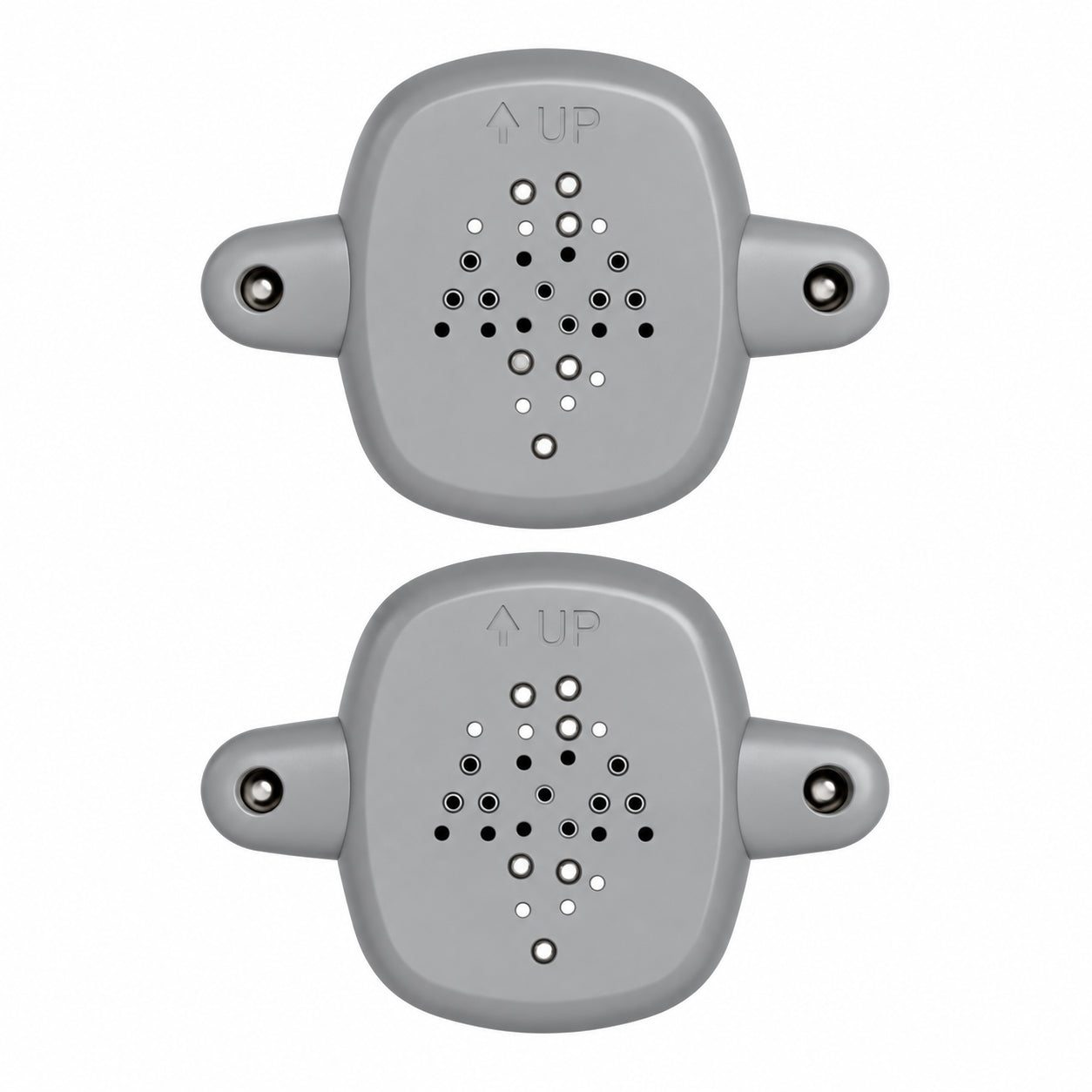 Two gray replacement earplugs shown vertically on a plain white background.