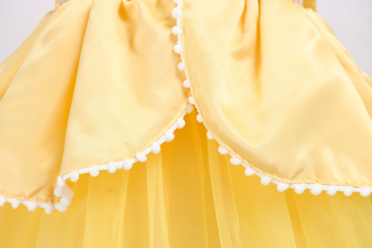 Belle Princess Dress for Girls — Yellow Ball Gown with Puff Sleeves & Elegant Details