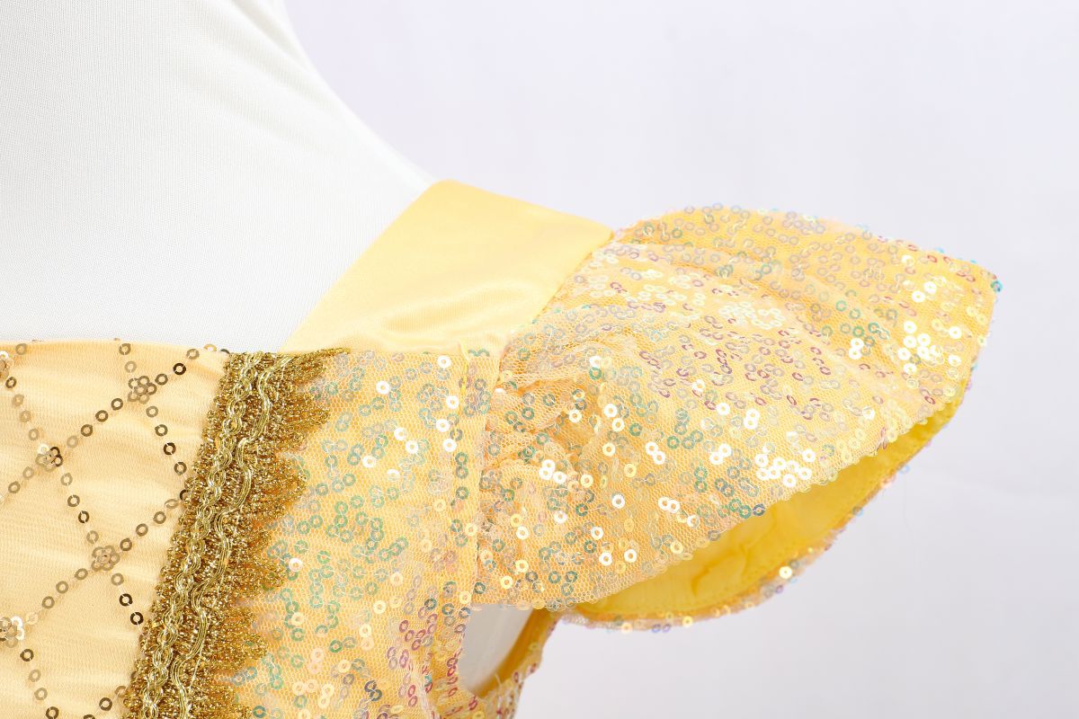 Belle Princess Dress for Girls — Yellow Ball Gown with Puff Sleeves & Elegant Details